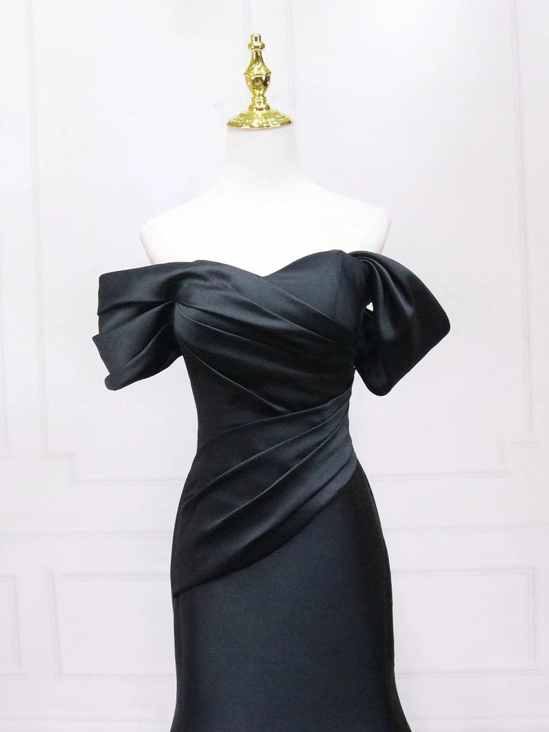 Off the Shoulder Black Mermaid Satin Long Prom Dresses, Black Mermaid Long Formal Evening Dresses, US 6 / Custom Color / No Rush Off the Shoulder Black Mermaid Satin Long Prom Dresses, Black Mermaid Long Formal Evening Dresses, US 6 / Custom Color / No Rush