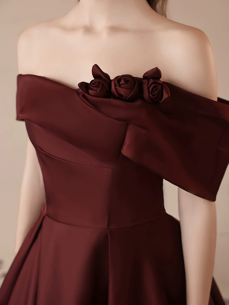 A-Line off Shoulder Satin Dark Burgundy Long Prom Dress, Satin Long Formal Dress US 14 / Custom Color A-Line off Shoulder Satin Dark Burgundy Long Prom Dress, Satin Long Formal Dress US 14 / Custom Color