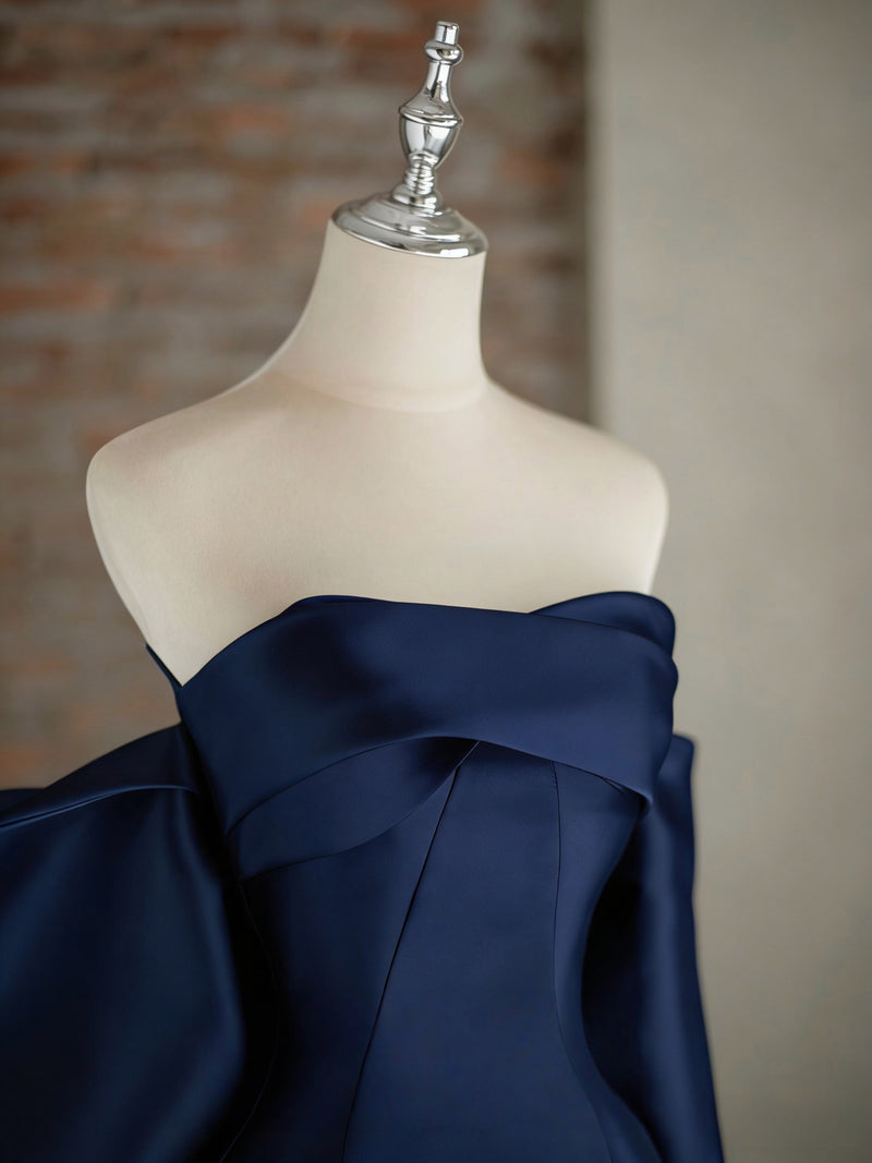 blue bow prom dress A-Line Sweetheart Sweep Train Satin with Bowtie – shopluu custom fit Color:Black Red Kiara Lace Up Sequin LowStock:43696882221107