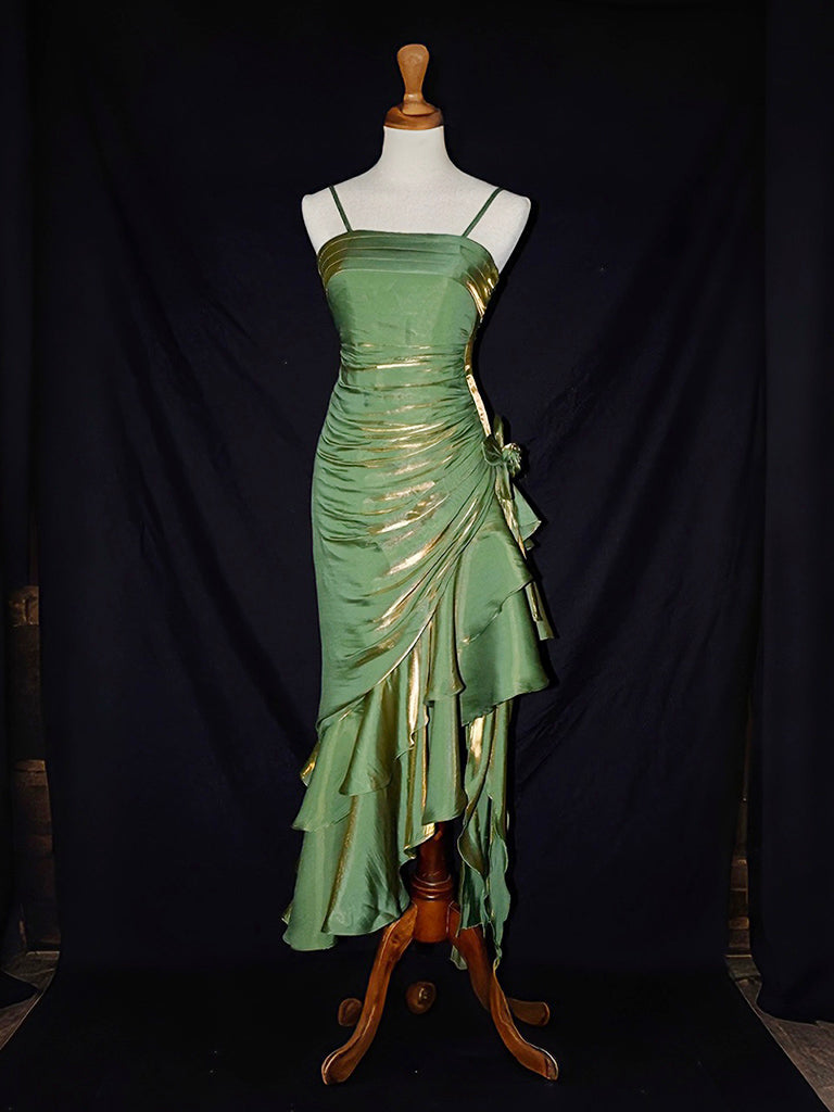 Mermaid Tea Length Vintage Fairy Style Prom Party Dress Custom Size / Green