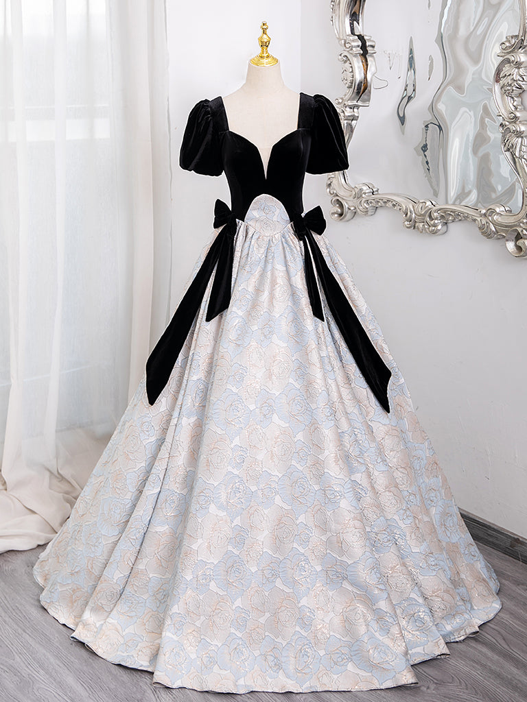 Black Velvet Long A-Line Prom Dress, Elegant Short Sleeve Formal Evening Dress US 12 / Black Black Velvet Long A-Line Prom Dress, Elegant Short Sleeve Formal Evening Dress US 12 / Black
