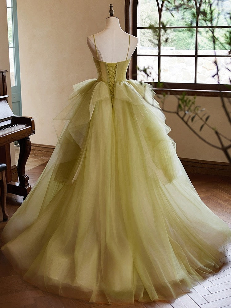 A-Line Sweetheart Neck Tulle Green Long Prom Dress, Green Long Formal – shopluu