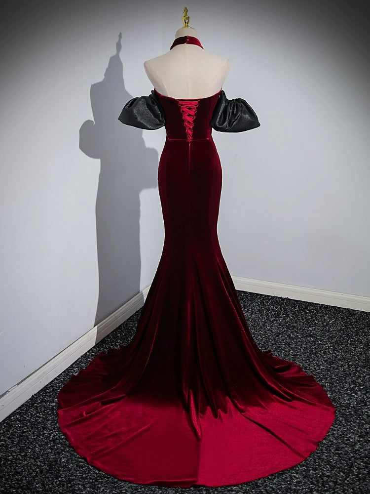 Mermaid Velvet Long Prom Dress, Burgundy Sweetheart Neck Evening Party Dress US 16 / Burgundy Mermaid Velvet Long Prom Dress, Burgundy Sweetheart Neck Evening Party Dress US 16 / Burgundy