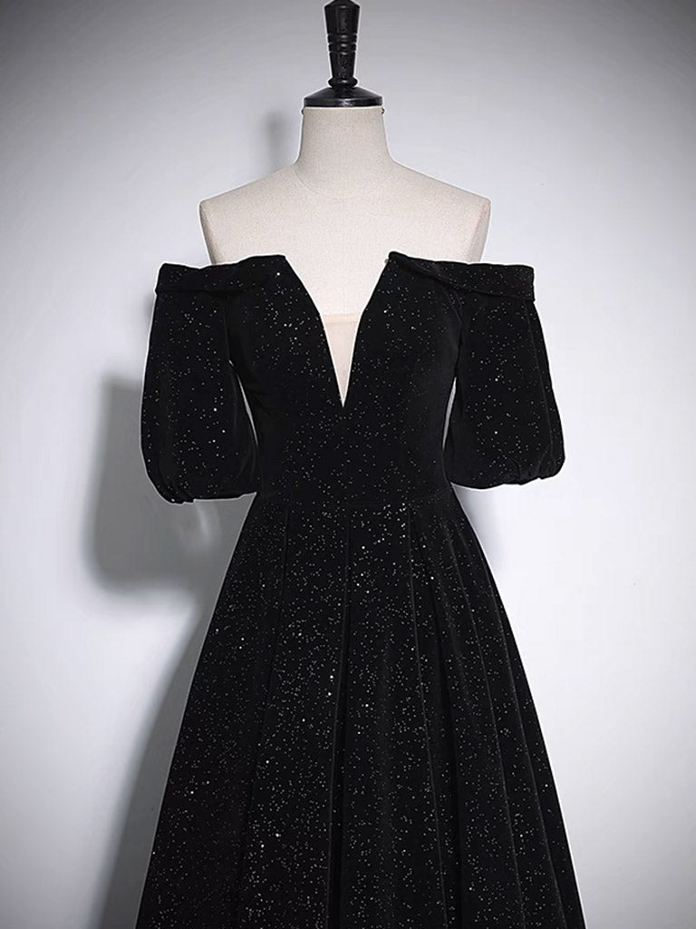 Elegant Velvet Satin Long Prom Dresses, A-Line Evening Dresses US 8 / Black Elegant Velvet Satin Long Prom Dresses, A-Line Evening Dresses US 8 / Black