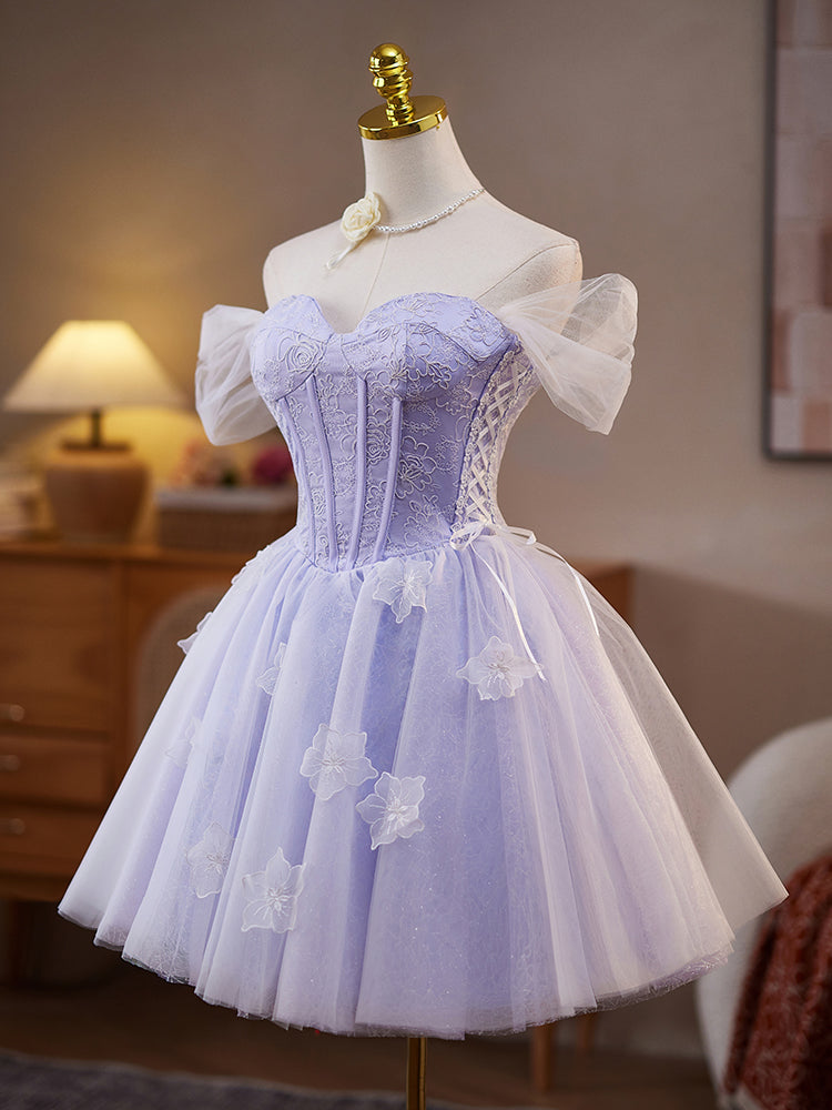 A-Line Sweetheart Neck Tulle Lace Short Purple Prom Dress, Purple Homecoming Dress US 10 / Custom Color A-Line Sweetheart Neck Tulle Lace Short Purple Prom Dress, Purple Homecoming Dress US 10 / Custom Color