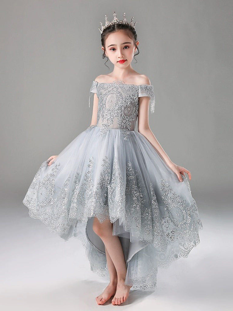 Topmaker Backless A-Line Lace Flower Girl Dress - Gray Boho Chic Dress Size 3T