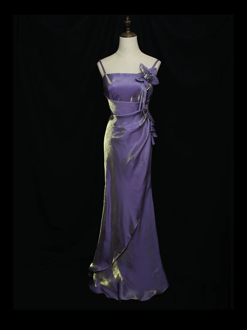 A-Line Floor Length Flower Green Party Prom Dress