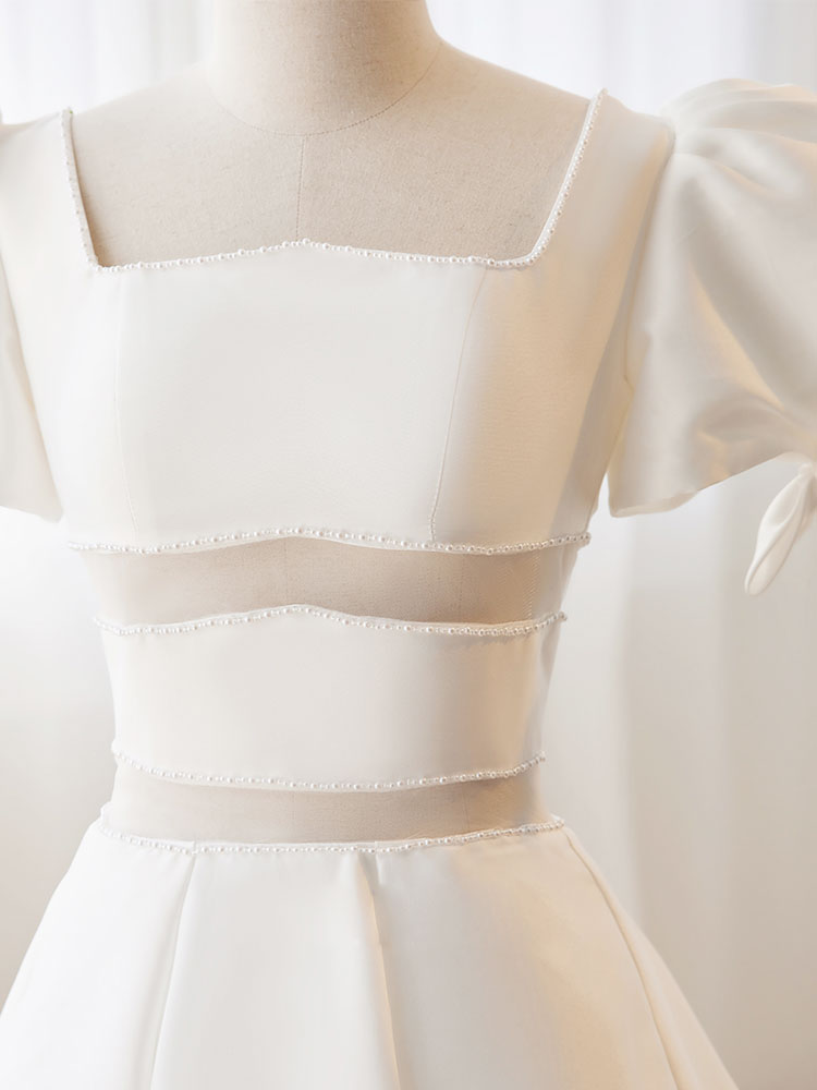 A-Line Square Neckline Ivory Short Prom Dress,