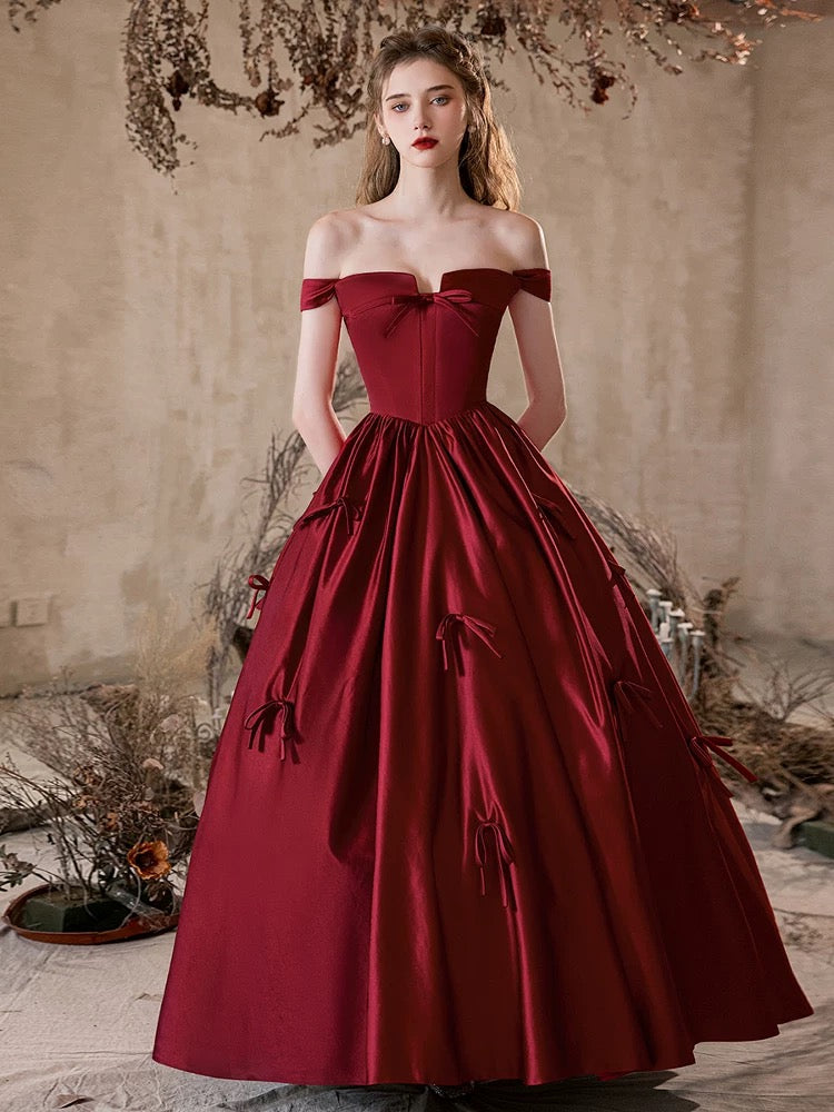 A-Line Off Shoulder Satin Burgundy Long Prom Dress, Burgundy Formal Dr shopluu A-Line Off Shoulder Satin Burgundy Long Prom Dress, Burgundy Formal Dr shopluu