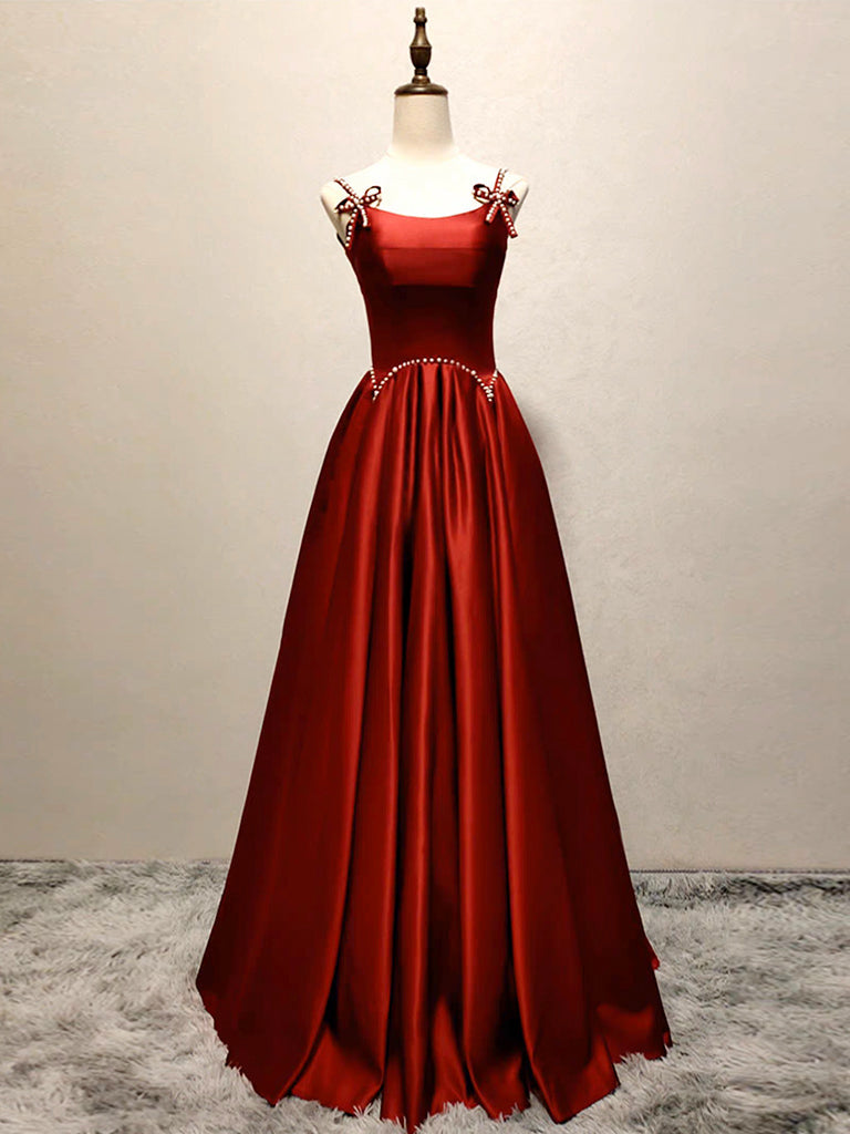 A-Line Satin Burgundy Long Prom Dress, Burgundy Long Formal Dress US 2 / Custom Color A-Line Satin Burgundy Long Prom Dress, Burgundy Long Formal Dress US 2 / Custom Color