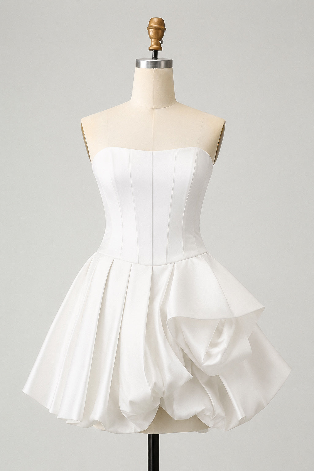 Simple A-line Satin Short White Prom Dress, White Homecoming Dress