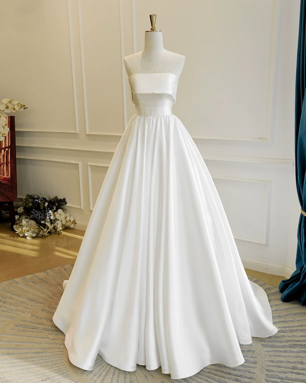 A-line Satin Floor Length White Long Prom Dress, White Formal Dress