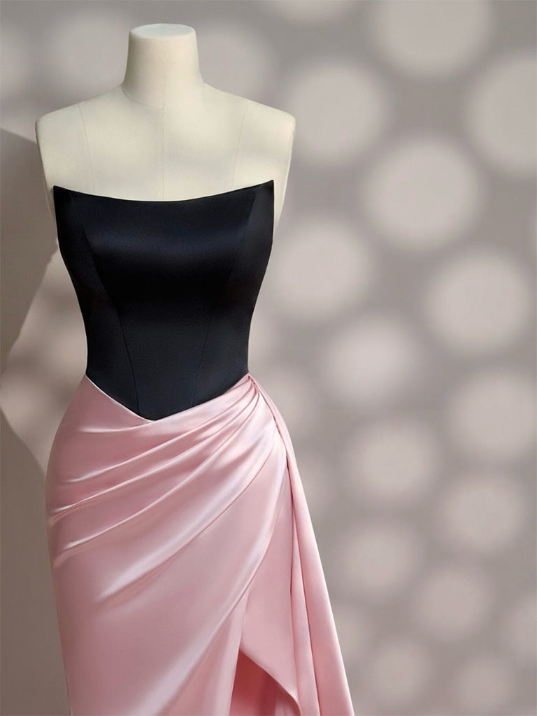 Mermaid Satin Sweep Train Pink Long Prom Dress