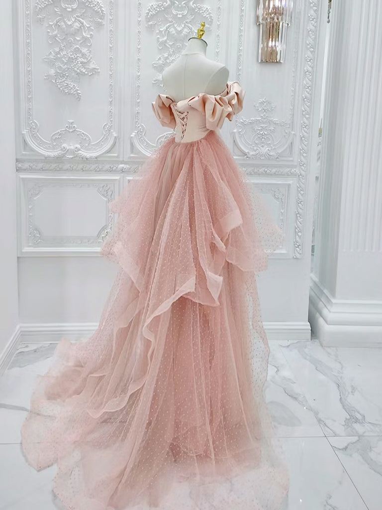 A-Line Off Shoulder Statin Tulle Pink Long Prom Dress, Pink Long Formal Dress US 14 / Purple A-Line Off Shoulder Statin Tulle Pink Long Prom Dress, Pink Long Formal Dress US 14 / Purple