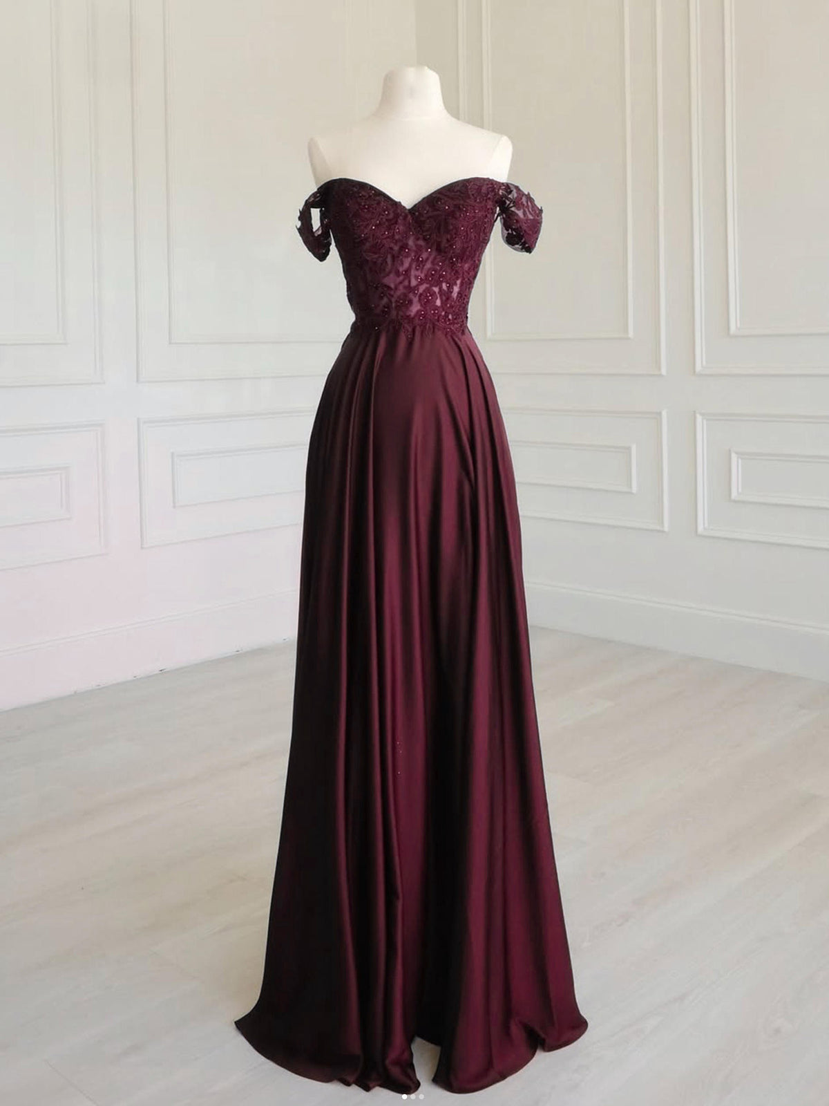 A-Line Sweetheart Neck Off Shoulder Chiffon Long Prom Dress with Lace