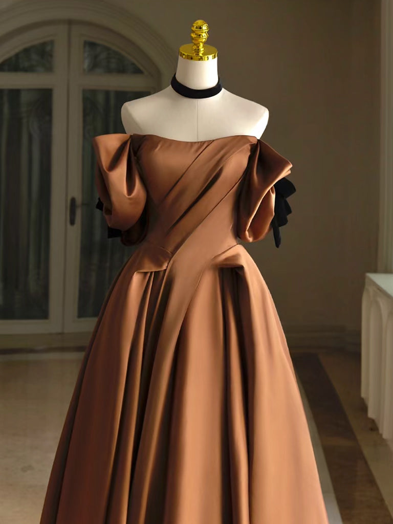 Simple A-Line Satin Brown Long Prom Dress, Brown Long Formal Dress US 4 / Brown Simple A-Line Satin Brown Long Prom Dress, Brown Long Formal Dress US 4 / Brown