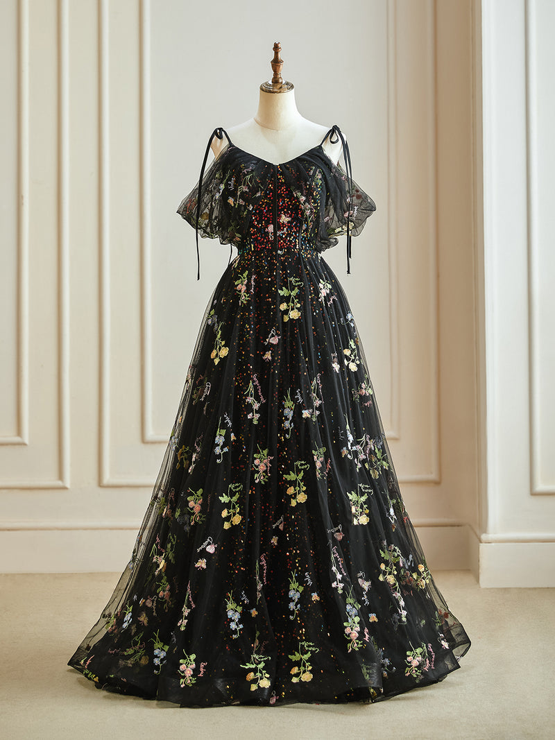 off the shoulder black lace prom dress Charming Black Lace Off Shoulder Front Slit A-line Prom Dresses.PD0026 AlineBridal