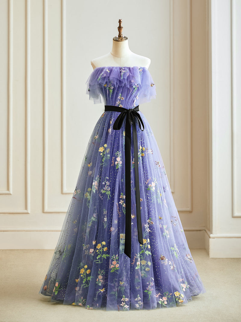 A-Line Tulle Lace Purple Long Prom Dress, Purple Long Formal Dress – shopluu A-Line Tulle Lace Purple Long Prom Dress, Purple Long Formal Dress – shopluu