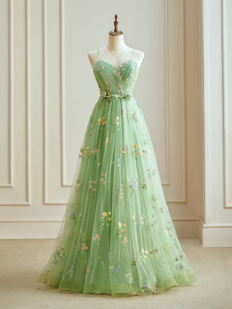 A-Line Sweetheart Neck Tulle Lace Green Long Prom Dress, Green Lace Lo shopluu A-Line Sweetheart Neck Tulle Lace Green Long Prom Dress, Green Lace Lo shopluu