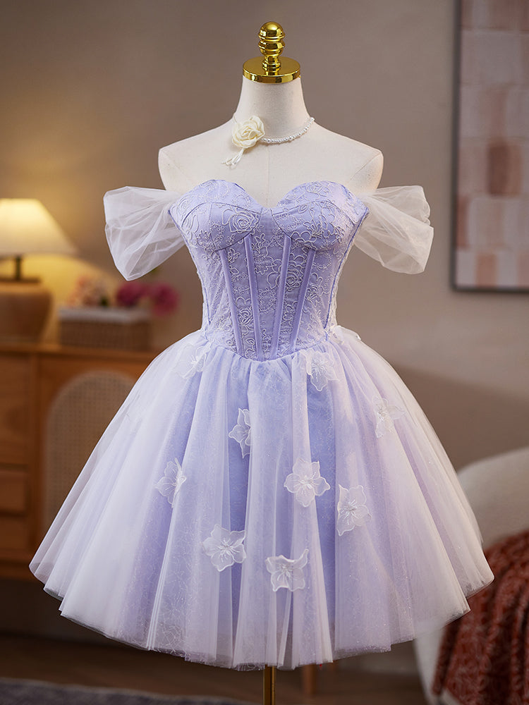 Lavender Dress Short Light Purple Prom Dresses A-Line Sweetheart Neck Tulle Lace Short Purple Prom Lavender Dress Short Light Purple Prom Dresses A-Line Sweetheart Neck Tulle Lace Short Purple Prom