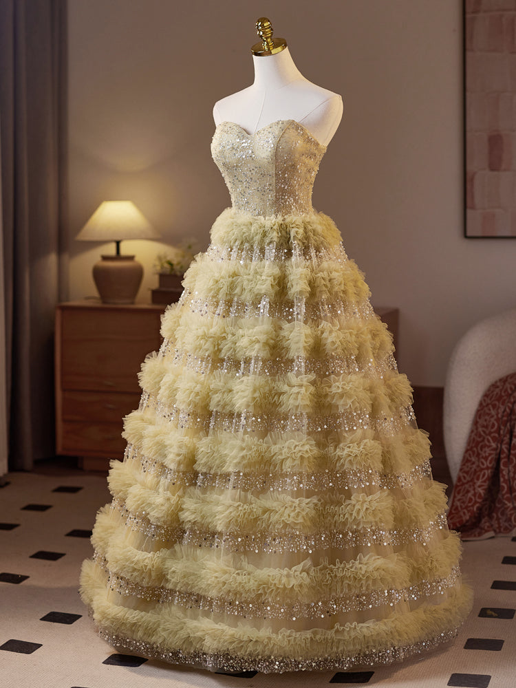 Beautiful Sweetheart Neck Tulle Sequin Green Prom Dress, Puffy Green Long Sweet 16 Dress US 8 / Green Beautiful Sweetheart Neck Tulle Sequin Green Prom Dress, Puffy Green Long Sweet 16 Dress US 8 / Green
