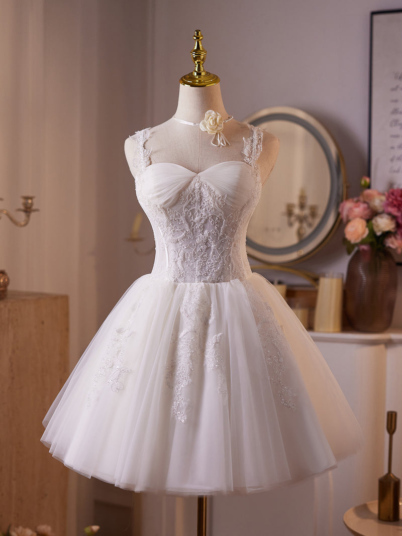 White Tulle Lace Short Prom Dress with Corset, A-Line Sweetheart Neck Party Dress US 2 / White White Tulle Lace Short Prom Dress with Corset, A-Line Sweetheart Neck Party Dress US 2 / White