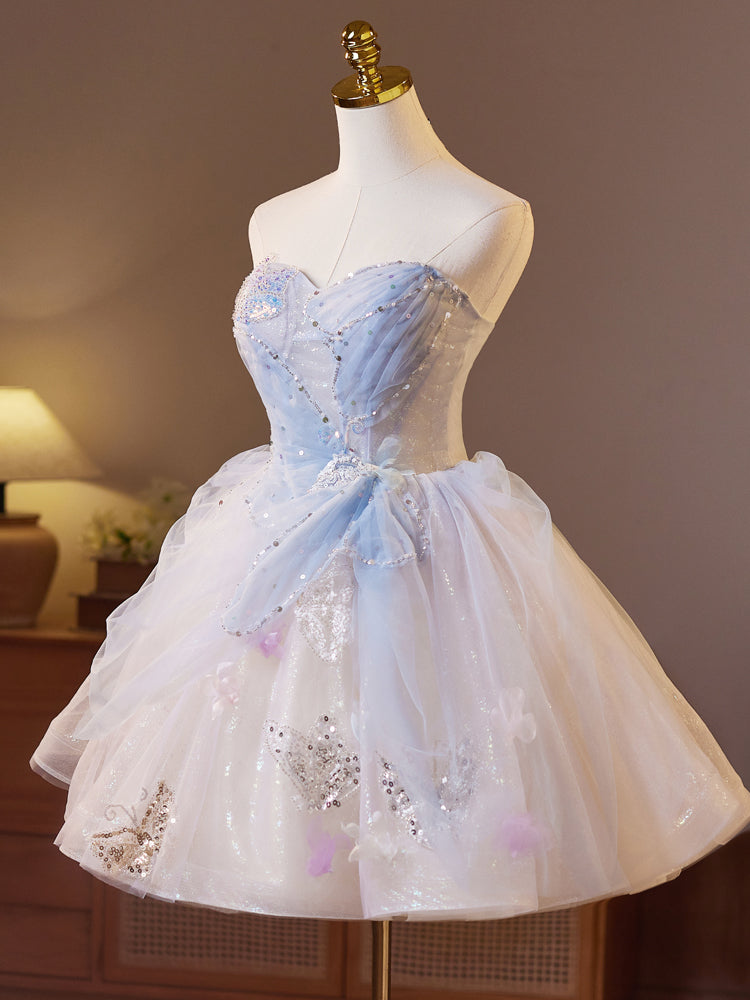 A-Line Sweetheart Neck Tulle Blue Short Prom Dress, Blue Homecoming Dress