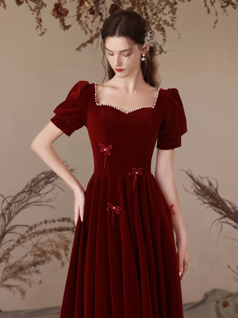 A-Line Velvet Burgundy Long Prom Dress, Burgundy Long Formal Dress shopluu A-Line Velvet Burgundy Long Prom Dress, Burgundy Long Formal Dress shopluu