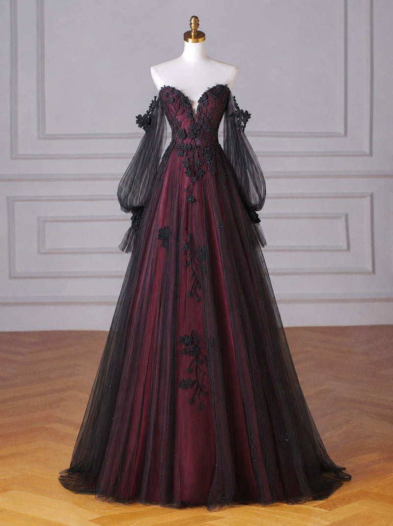red with black lace prom dresses Long Sheath Sweetheart Black and Red Evening Dress daisystyledress