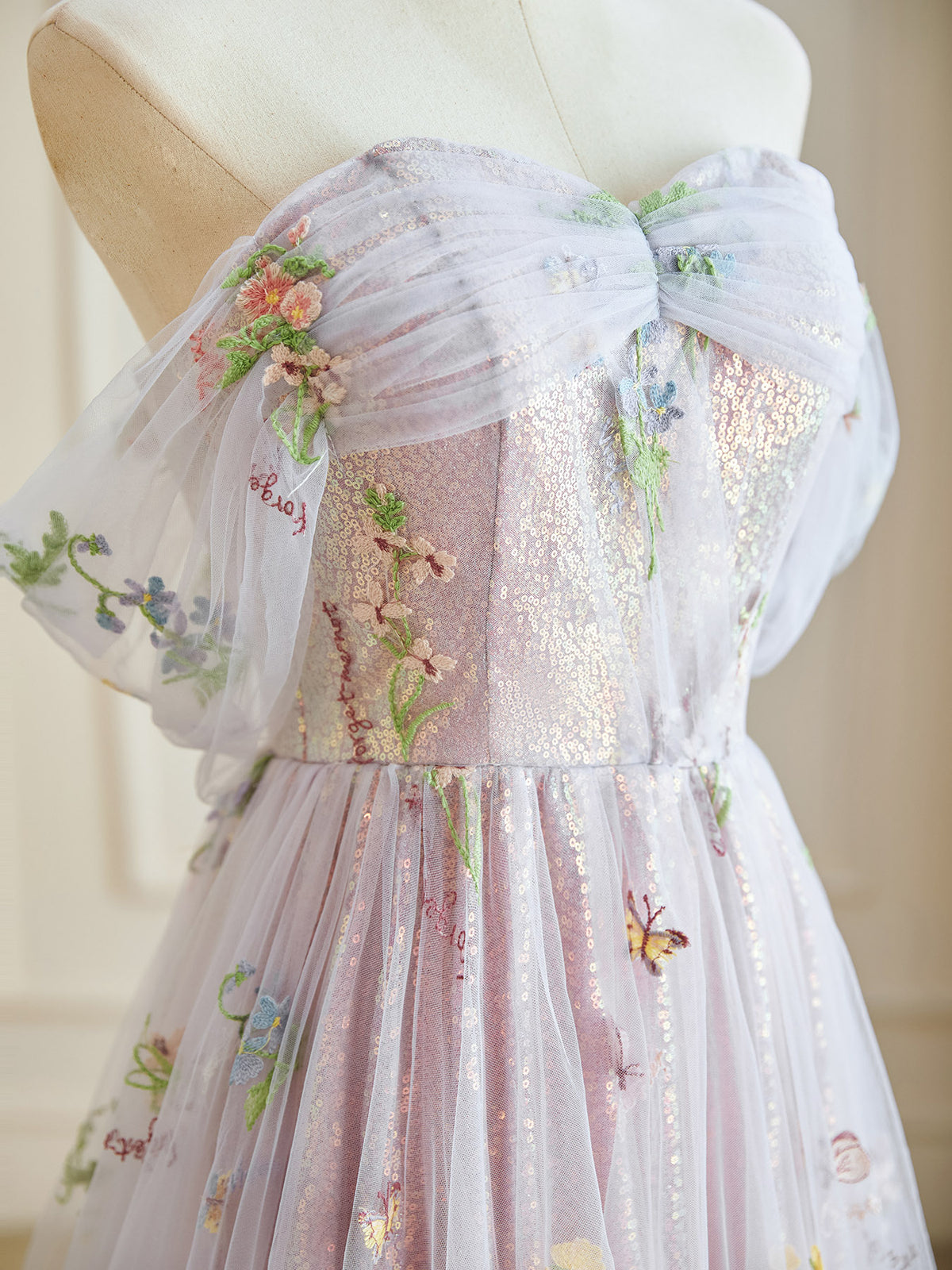 A-line Sweetheart Neck Off Shoulder Tulle Lace Purple Homecoming Dress