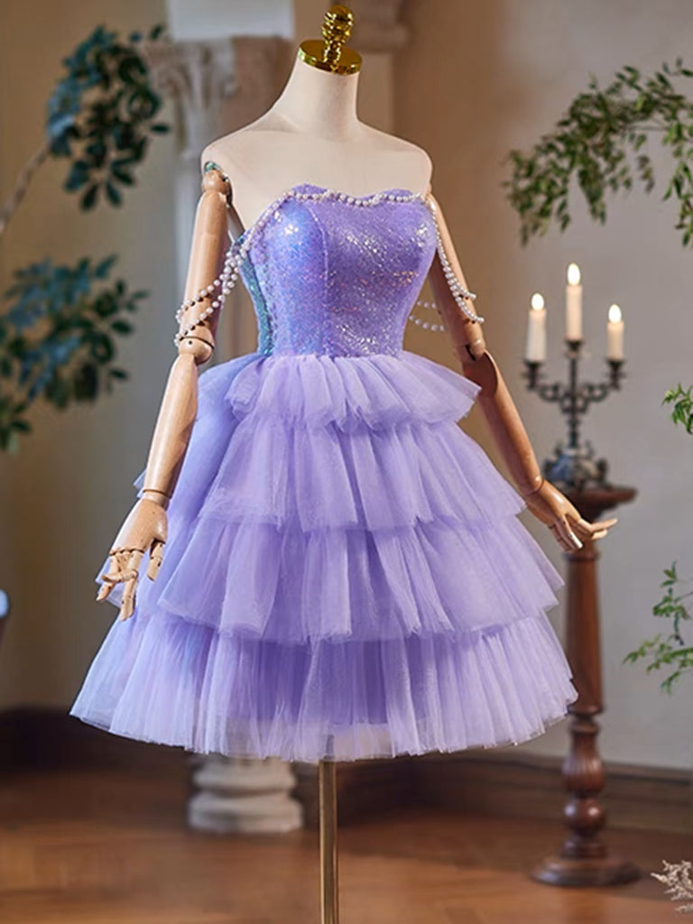 A-Line Tulle and Sequins Short Party Dress, Lavender Strapless Evening Dress US 4 / Custom Color A-Line Tulle and Sequins Short Party Dress, Lavender Strapless Evening Dress US 4 / Custom Color