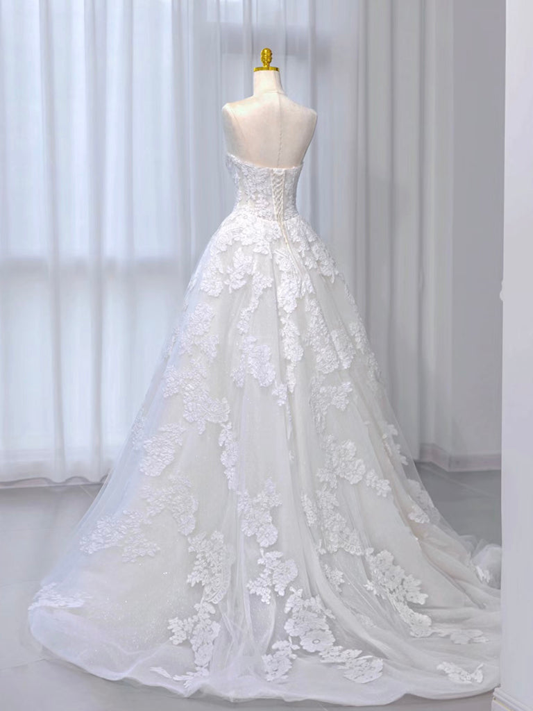 A-Line Tulle Lace ivory Sweep Train Long Wedding Dress Custom Size / ivory A-Line Tulle Lace ivory Sweep Train Long Wedding Dress Custom Size / ivory