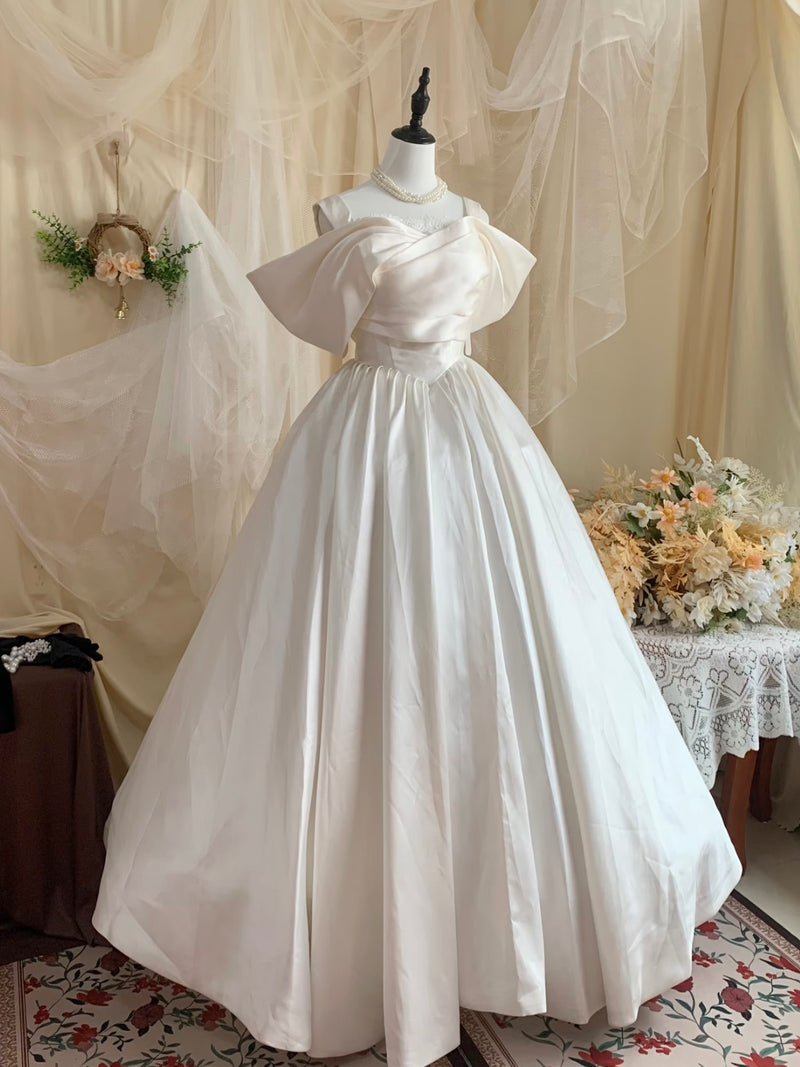 A-line Sweetheart Off Shoulder Floor Length Light Champagne Prom Dress – shopluu