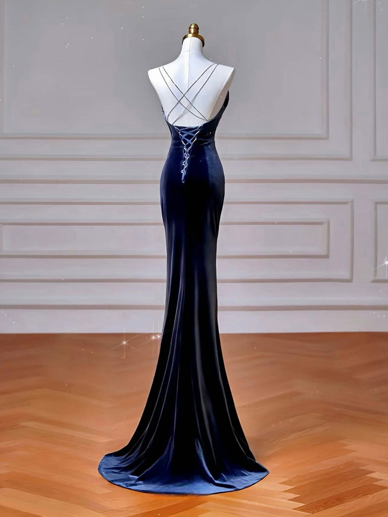 Simple Mermaid Velvet Dark Blue Long Prom Dress, Dark Blue Long Formal shopluu Simple Mermaid Velvet Dark Blue Long Prom Dress, Dark Blue Long Formal shopluu