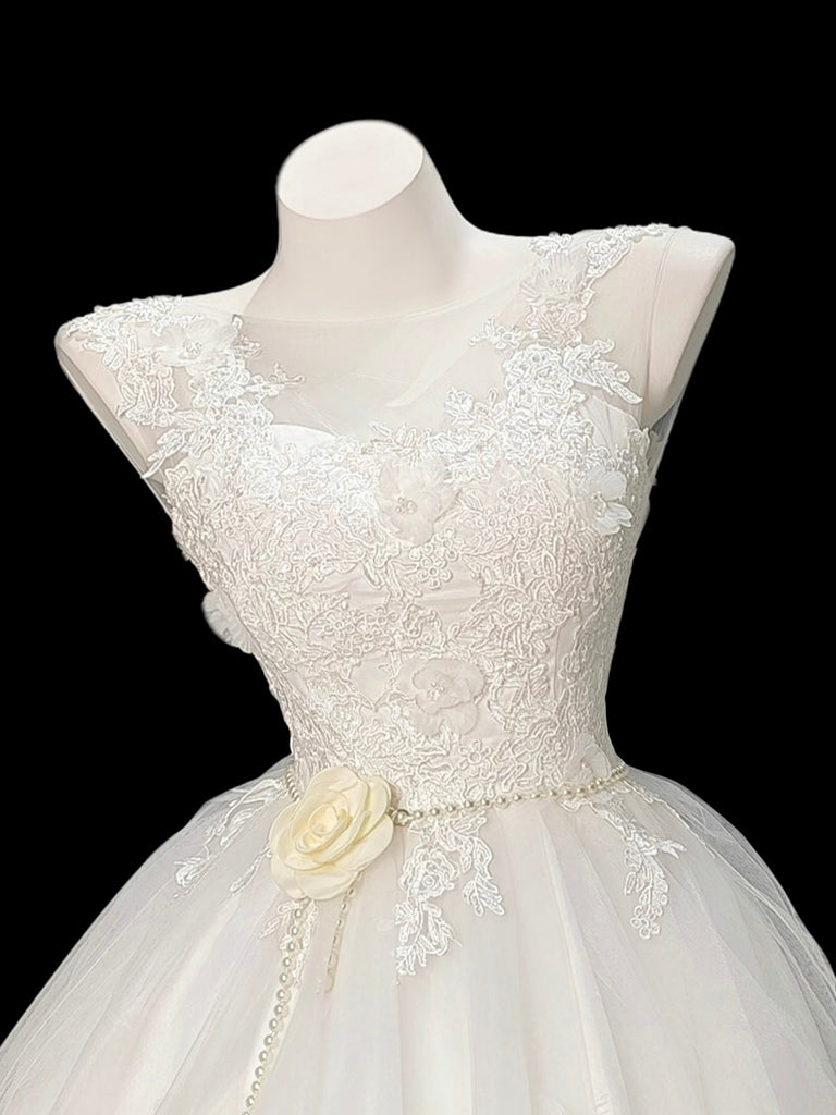 A-line Sweetheart Neck Tulle Lace White Short Prom Dress