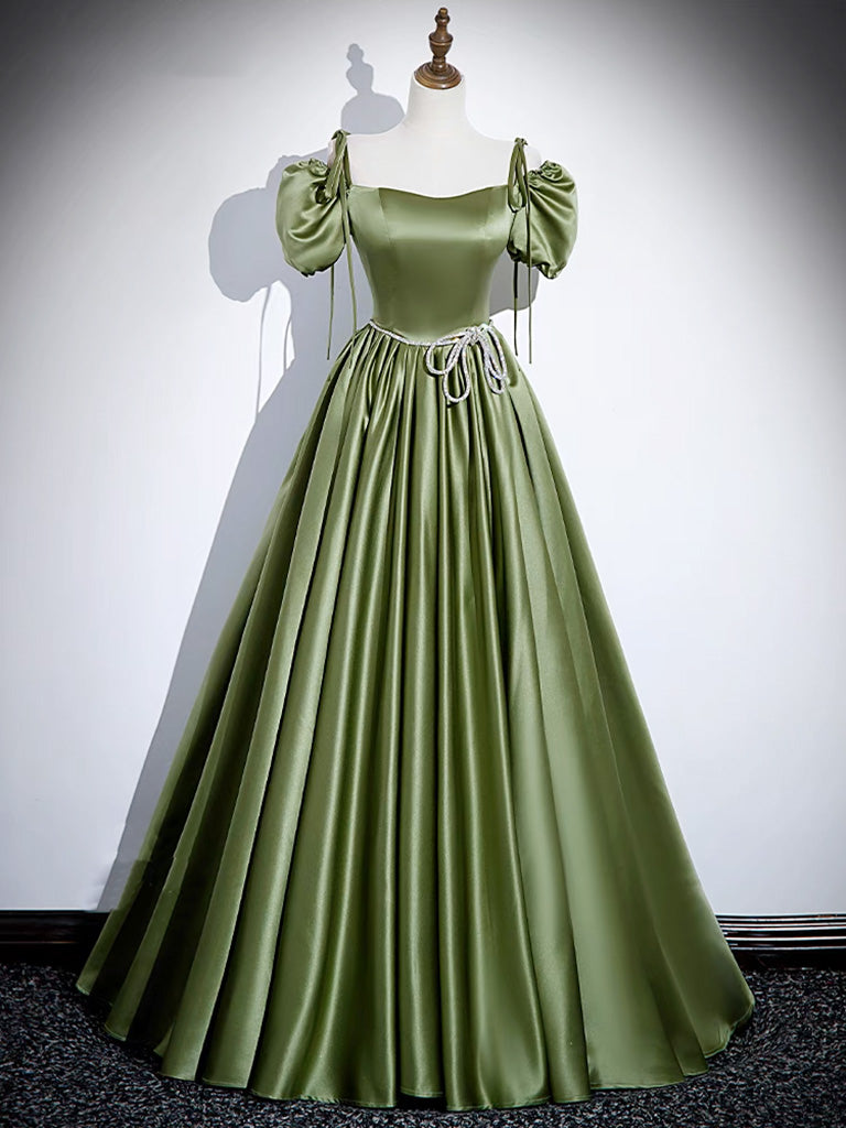 A-Line Satin Green Long Prom Dress, Green Formal Evening Dress shopluu A-Line Satin Green Long Prom Dress, Green Formal Evening Dress shopluu