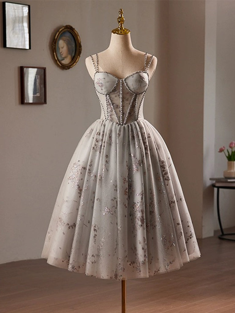 A-Line Sweetheart Neck Tulle Sequin Lace Gray Short Prom Dress US 16 / Custom Color A-Line Sweetheart Neck Tulle Sequin Lace Gray Short Prom Dress US 16 / Custom Color