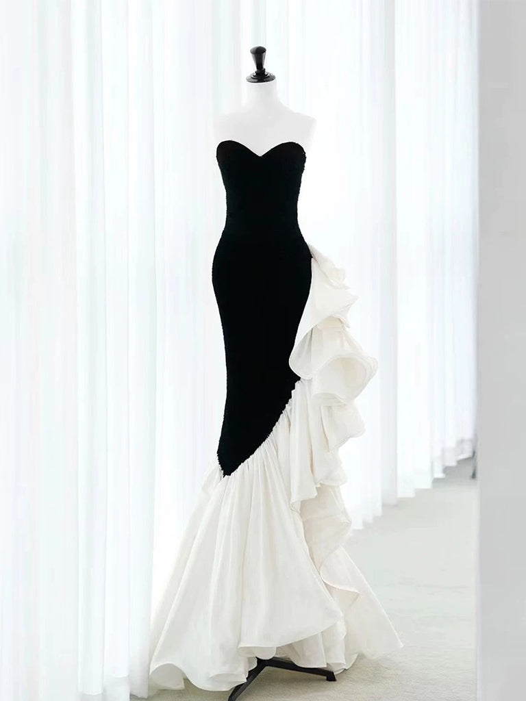 black white mermaid dress Mermaid Velvet Black/White Long Prom Dress, Black/White Long Formal Dress US 10 / Black/White