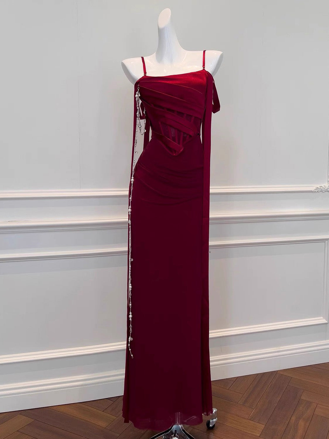 Simple Mermaid Off Shoulder Burgundy Long Prom Dress with Beads