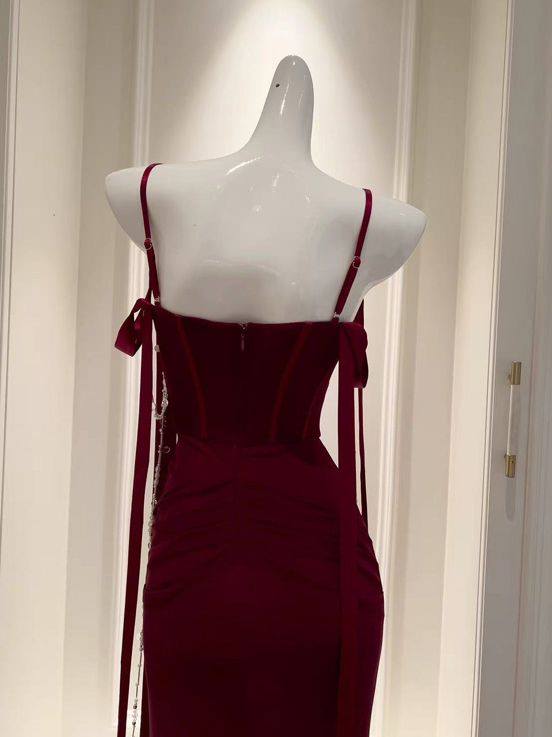 Simple Mermaid Off Shoulder Burgundy Long Prom Dress with Beads