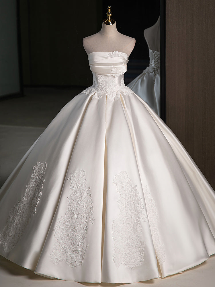 A-Line Satin Lace ivory Long Wedding Dress, Lace Weeding Party Dress US 14 / ivory A-Line Satin Lace ivory Long Wedding Dress, Lace Weeding Party Dress US 14 / ivory