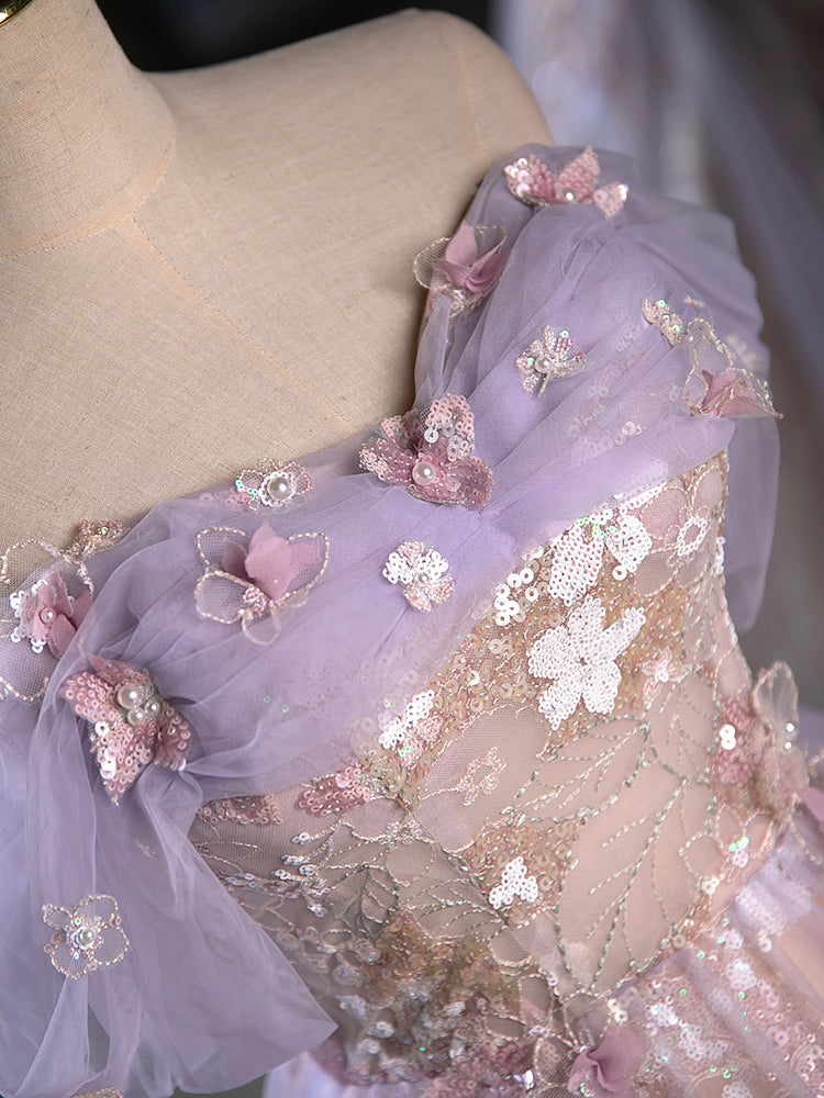 A-Line Off Shoulder Tulle Lace Purple Short Prom Dress, Cute Purple Homecoming Dress US 10 / Purple A-Line Off Shoulder Tulle Lace Purple Short Prom Dress, Cute Purple Homecoming Dress US 10 / Purple