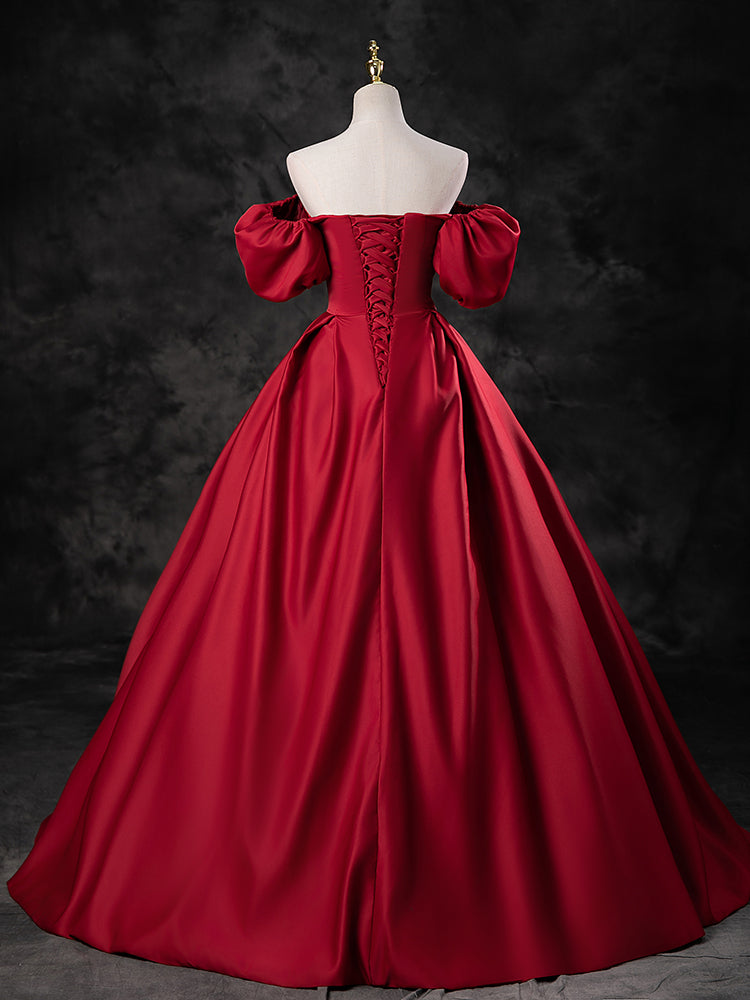 maroon satin evening dress Burgundy Satin Prom Dress with Pearl Neckline, Slit & Long Sleeve St Viniodress
