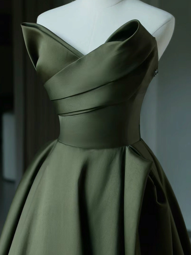 Dark Green Satin V-Neck Long Prom Dress, A-Line Strapless Evening Party Dress US 2 / Dark Green Dark Green Satin V-Neck Long Prom Dress, A-Line Strapless Evening Party Dress US 2 / Dark Green