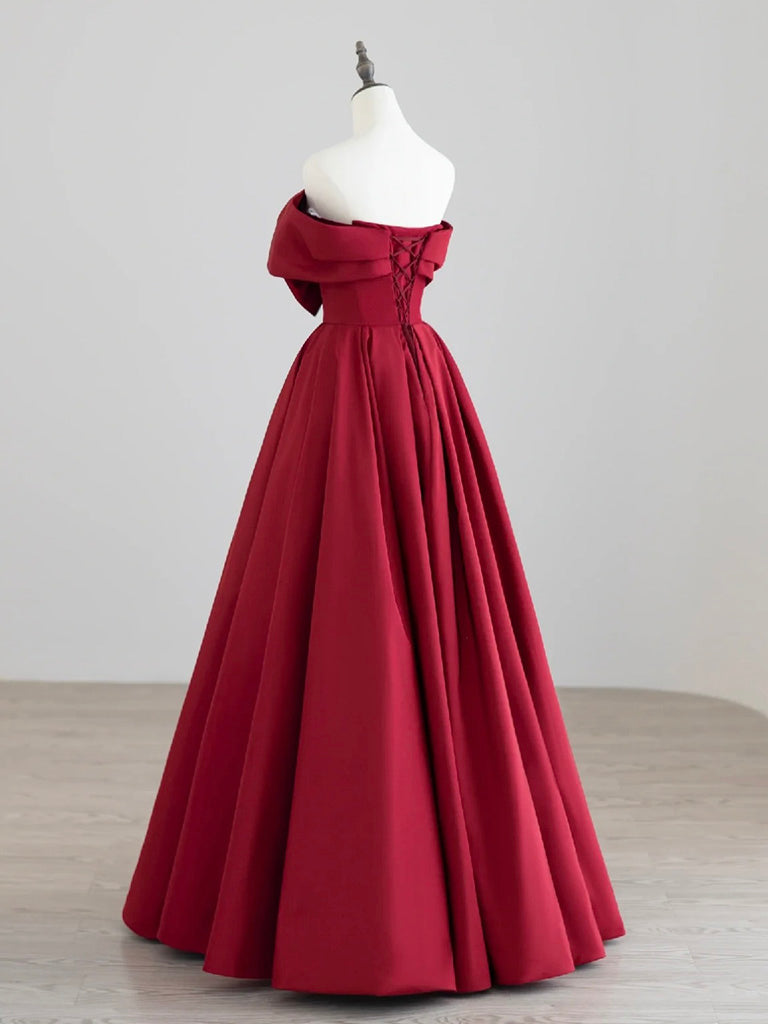 dark red long dress A-Line Satin Dark Red Long Prom Dress, Dark Red Long Formal Dress US 8 / Custom Color