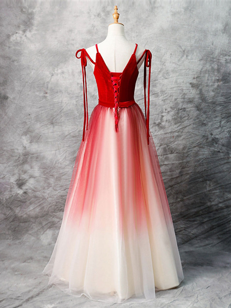 A-Line Red Velvet Tulle Long Prom Dress, Red Formal Dress US 4 / Red A-Line Red Velvet Tulle Long Prom Dress, Red Formal Dress US 4 / Red