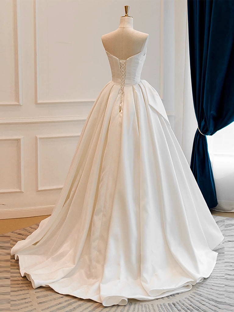 Simple A-line Satin ivory Long Prom Dress, ivory Long Formal Dress