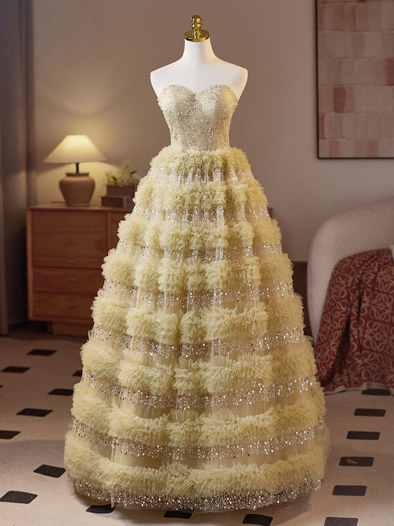 Beautiful Sweetheart Neck Tulle Sequin Green Prom Dress, Puffy Green Long Sweet 16 Dress US 8 / Green Beautiful Sweetheart Neck Tulle Sequin Green Prom Dress, Puffy Green Long Sweet 16 Dress US 8 / Green