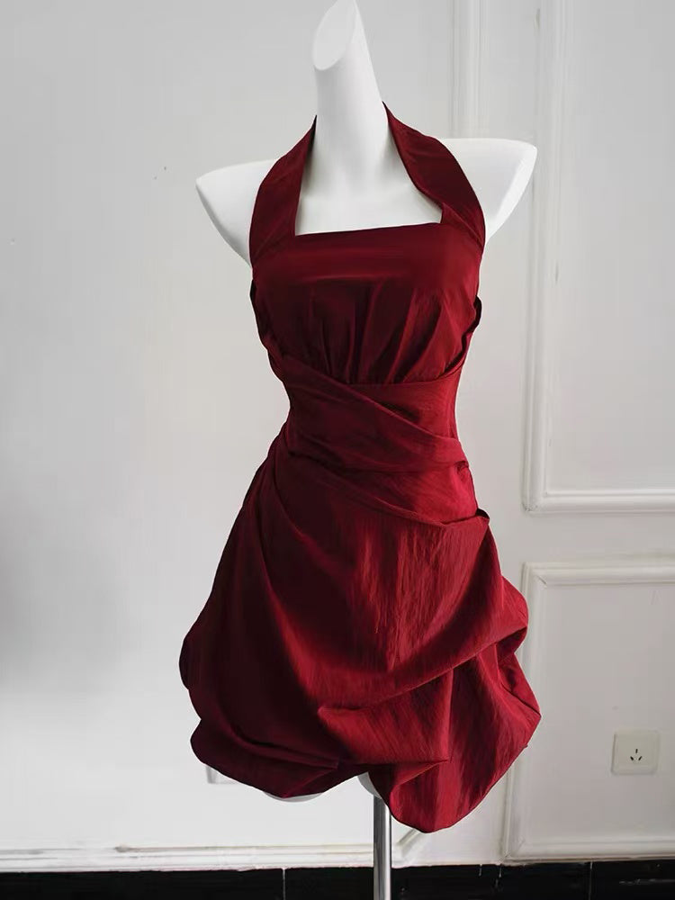 Burgundy Taffeta Mini Short Prom Dress, Burgundy Homecoming Dress