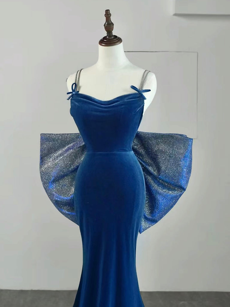Simple Velvet Blue Mermaid Long Prom Dress, Backless Velvet Blue Evening Dress Custom Size / Blue Simple Velvet Blue Mermaid Long Prom Dress, Backless Velvet Blue Evening Dress Custom Size / Blue